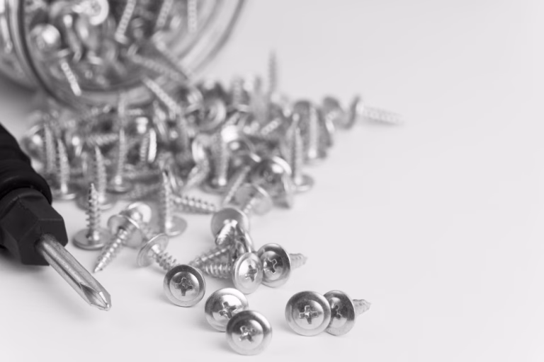 Close-up screws on white table in Malaysia